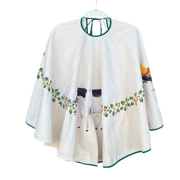 Handpainted Country Farm Christmas Tree Skirt Cow Rooster Holly Berries 54” - Picture 2 of 8